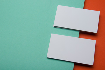 Business cards Mockup on color background. Flat Lay. copy space for text