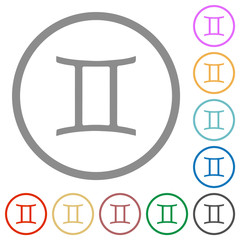 Gemini zodiac symbol flat icons with outlines