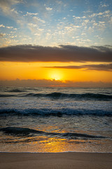 Beautiful sunrise on the beach. Sunrise at the sea. 