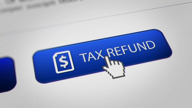 Close up Shot of Mouse Cursor Clicking "TAX REFUND" Button.