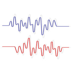 Sound wave set. Sound icon. Colored music sound waves on white background. Audio, musical pulse. Vector illustration.
