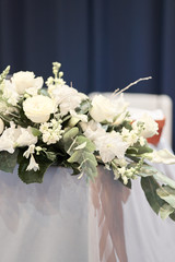 Wedding decor with white flowers and candles. Table decoration. Wedding celebration. 