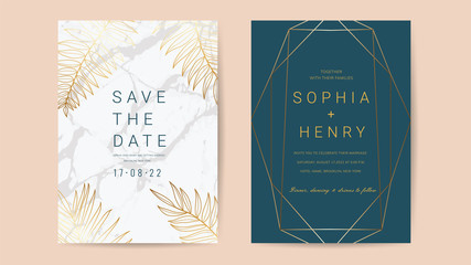 Luxury wedding invitation cards with gold design texture