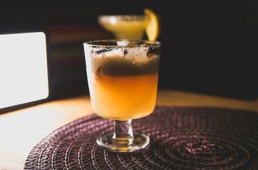 Cocktail on the table in the restaurant. Alcoholic drinks.
