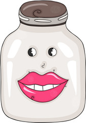 Glass transparent jar with funny face