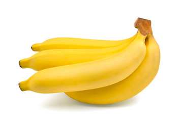 Ripe yellow bunch of bananas fruit isolated on white background with clipping path.