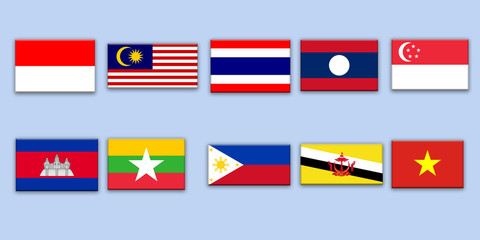10 ASEAN flags on a blue background