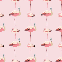 Elegant calm flamingo summer pattern. Realistic flamingo bird in geometric row in pastel pink tones. For fashion, fabric, wallpaper, packaging design, stationary.