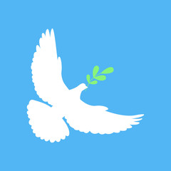 Peace dove with green branch. Vector illustration.