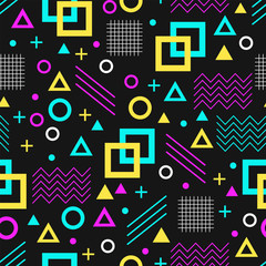 Abstract seamless pattern in Memphis style, vector illustration. Seamless background with geometric shapes