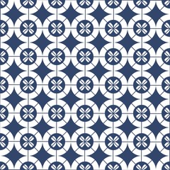 Blue and white art deco vector seamless pattern. Geometric shape multicolored elements on a monochromatic background. 