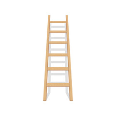 Wooden step ladder stand near white wall. Vector illustration