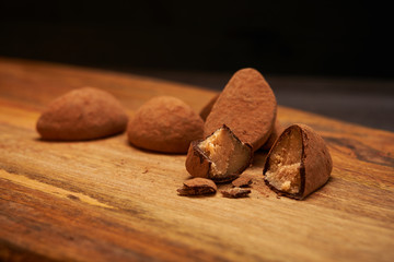 Marzipan candies in cocoa dusting