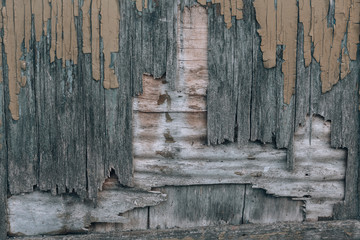 Old plywood. Photo background with old broken plywood. Vintage texture with copyspace