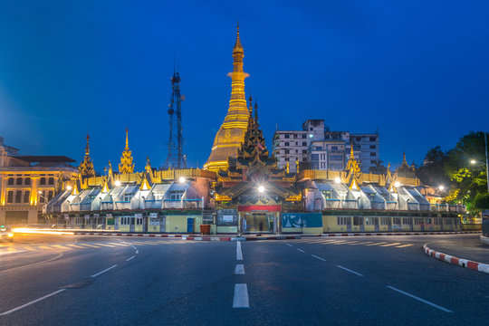 amazing view of sule pagoda at yangon, myanmar