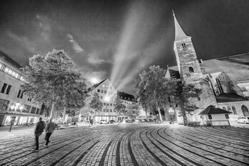 St Jakob Church and city square at night, Nuremberg - Germany