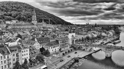 Heidelberg skyline aerial view from drone, Chain Bridge and city skyline