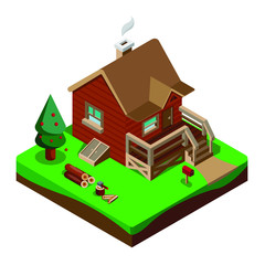 Vector isometric house wood. includes all ornament  Y By yoyodesign