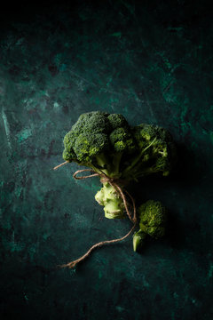 Green Broccoli On Green, Food Top View