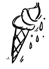 Ice cream cartoon icon. isolated on white background. flat outline. Comic character for t shirt design. Hand drawn design elements.