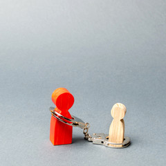 The parent is handcuffed to the child. The concept of parental debt. Alimony payment. Custody, care...