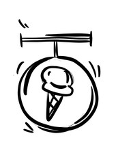 Ice cream cartoon icon. isolated on white background. flat outline. Comic character for t shirt design. Hand drawn design elements.