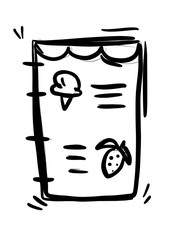 Ice cream cartoon icon. isolated on white background. flat outline. Comic character for t shirt design. Hand drawn design elements.