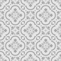 Gray Moroccan Floral Tile Seamless Pattern