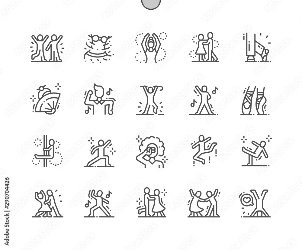 Poster dancing well-crafted pixel perfect vector thin line icons 30 2x grid for web graphics and apps. simp
