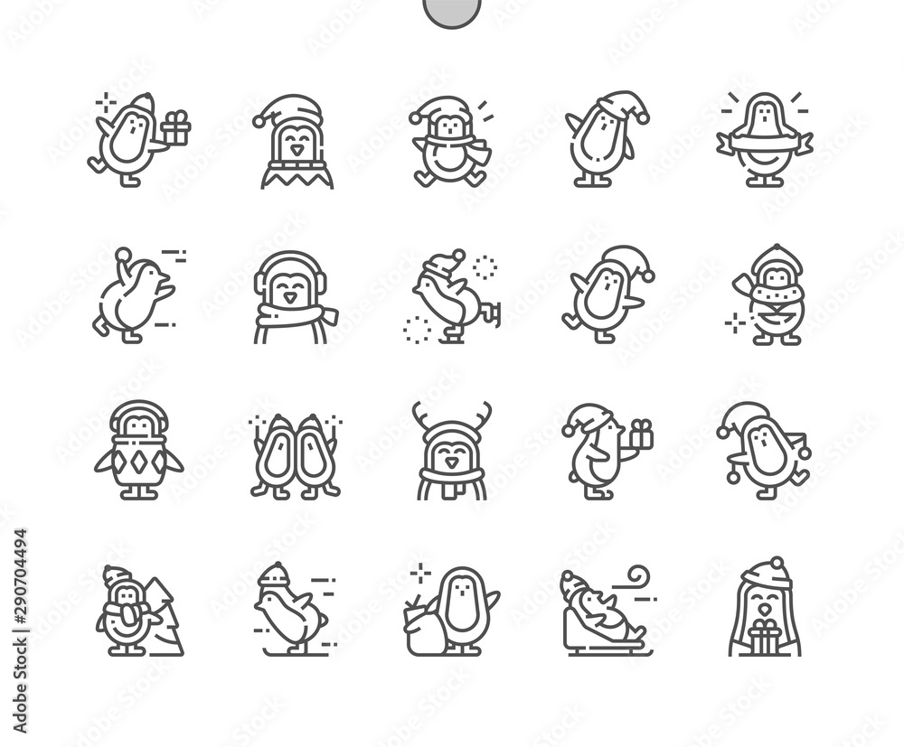 Aufkleber christmas penguins well-crafted pixel perfect vector thin line icons 30 2x grid for web graphics and