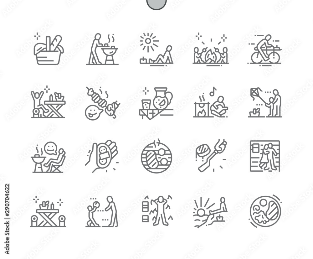 Poster spring picnic well-crafted pixel perfect vector thin line icons 30 2x grid for web graphics and apps