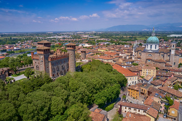 Fototapeta na wymiar Aerial photography with drone. Castle Bonoris in the city of Montichiari, Italy.