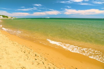 Corfu beach - Issos. Filtered retro color style.