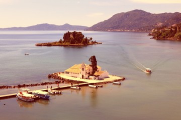 Corfu, Greece. Greek island landscape. Filtered retro color style.