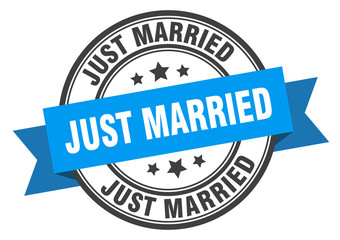 Obraz premium just married label. just married blue band sign. just married