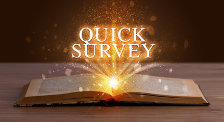 QUICK SURVEY inscription coming out from an open book, educational concept