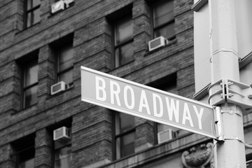 Broadway, New York. Black and white vintage tone.