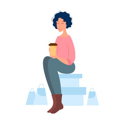 woman resting and drinking coffee