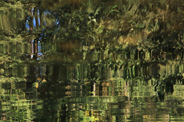 Reflection on the wavy pond water surface, texture, background