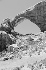 Arches National Park. American nature. Black and white vintage tone.