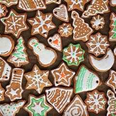 different curly christmas cookies top view. baking for the winter holidays