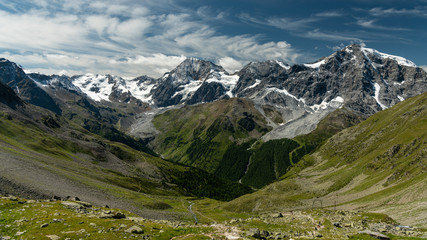 The Ortler Alps near Sulden on a sunny day in summer