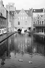 Fototapeta premium Birmingham canal - Gas Street Basin. Black and white vintage style.