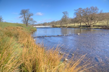 landscape with lake and blue sky