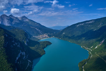 Panoramic view of the lake Molveno north of Italy. Trento region. Great trip to the lake in the...
