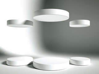 Elegant, beautiful abstract background with elements, studio, pedestal, minimalism. 3d illustration, 3d rendering.