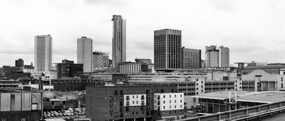 Birmingham skyline. Black and white vintage style.