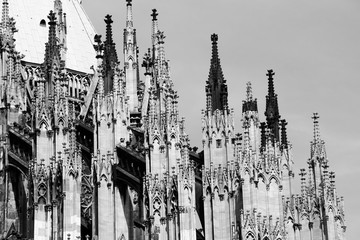 Cathedral in Cologne. Black and white vintage style.
