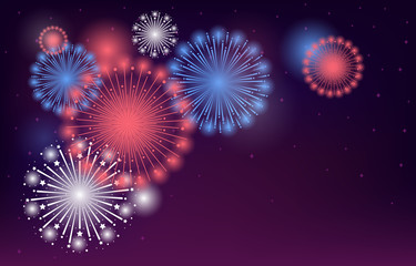 Fototapeta na wymiar Colorful Brightly Beautiful Fireworks Abstract Background Vector Illustration