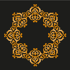 golden arabesque pattern on a black background
